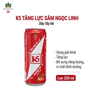  Nước Tăng Lực K5 Sâm Ngọc Linh Lốc 6 Lon Vị Dâu Tây Đỏ  320ml Lon  