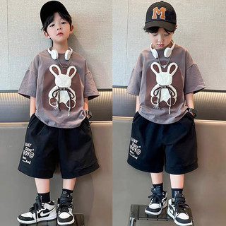 Bộ Quần Áo Bé Trai Họa Tiết Chú Thỏ cột dây siêu ngộ nghĩnh, Set đồ bộ cho bé trai- Mã Thỏ cột dây