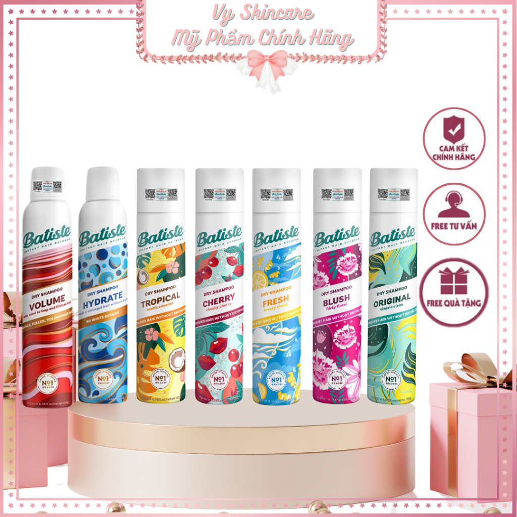 Dầu gội khô Batiste Dry Shampoo hết Ngứa, hết bết dính tóc bồng bềnh tức thì 50ml 200ml