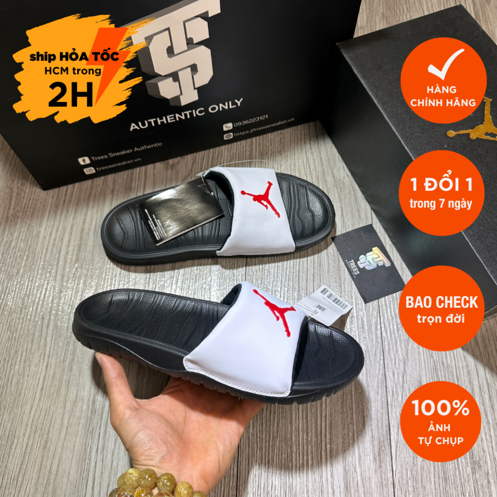 [CHÍNH HÃNG] Dép JorDan BREAK SLIDE WHITE BLACK RED AR6374 016 Full Box Tag auth