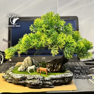 Chậu Cây Tùng Bonsai Bằng Nhựa Trang Trí Tiểu Cảnh, Trang Trí Kèm Các Mẫu Tượng Mini