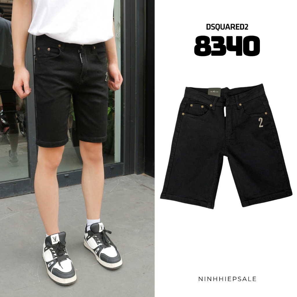 Quần short nam Dsquared2 đen  trơn có số 2 bên túi, quần jean nam hàng Quảng Châu chất denim trẻ tru
