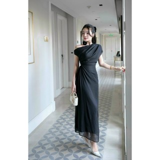 [Có size- Hình thật chụp sàn] Đầm maxi lệch vai dây rút ở eo chất tơ xịn