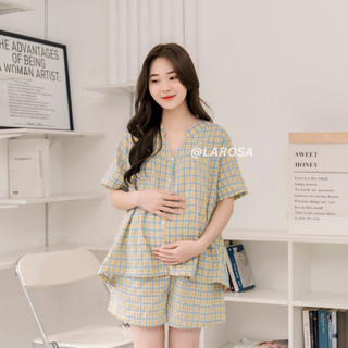 Bộ Đồ Bầu Cổ Tàu Mẫu Mới Mùa Hè 2024 Larosa Mặc Nhà Và Sau Sinh Chất Liệu Vải Caro Labee Cấp Mềm Mát - LA021B