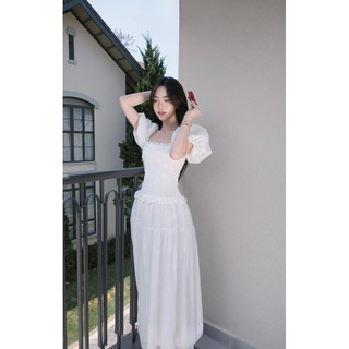 👗 đầm maxi tay phồng lai ren tầng ch@u