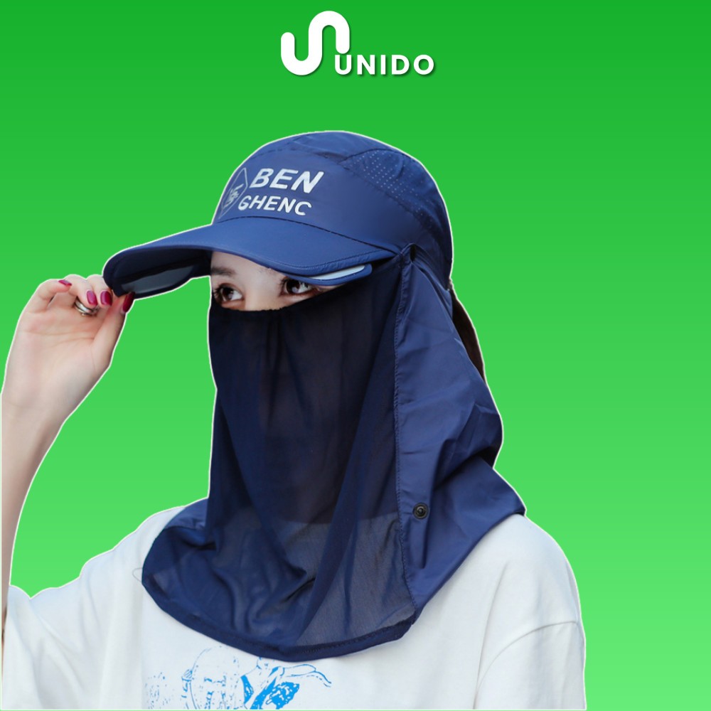 Mũ chống nắng tích hợp khẩu trang UNIDO che phủ toàn bộ mặt và cổ chống tia UV - M02