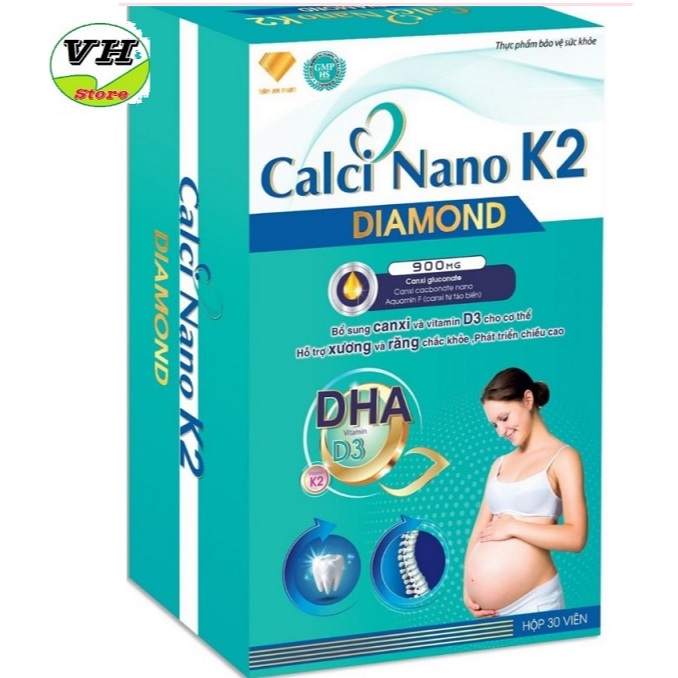 Calci Nano K2 Diamond Bổ sung canxi, chống còi xương, loãng xương, phát triển nhanh, xương chắc khỏe, tăng chiều cao