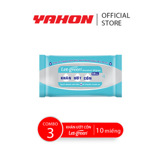 Combo 3 gói khăn ướt cồn let-green, 10 miếng/bao