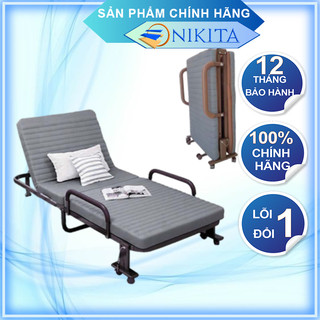 Giường gấp đôi phong cách Hàn Quốc rộng 65cm, Gấp gọn, có bánh xe di chuyển tiện lợi - Hàng chính hãng NIKITA