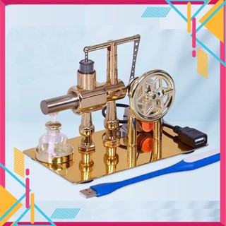 Động cơ Stirling 2 ống cao cấp kèm đèn LED, motor phát điện ra USB [ động cơ đốt ngoài ]