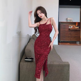 Đầm body kim sa tôn dáng TRIPBLE T DRESS chéo vai dễ thương - Free size