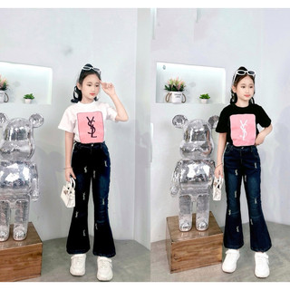 Sét áo y.s.l quần jean loe bé gái size đại sang chảnh