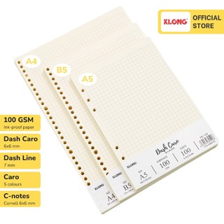 Ruột sổ còng giấy refill KLONG 100GSM Dash Caro Dash Line A5 B5 A4 200 trang