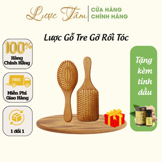 Lược chải tóc gỡ rối LƯỢC TÂM gỗ tre cao cấp massage chống rụng kích thích mọc tóc đủ size