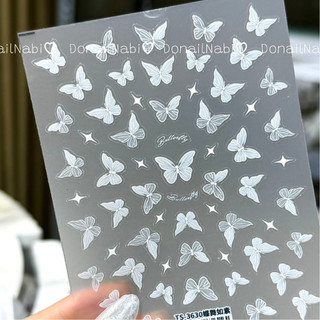 Sticker bướm đá lụa trắng 5d design nail , Sticker nơ bướm lụa hottrend cho thợ nail