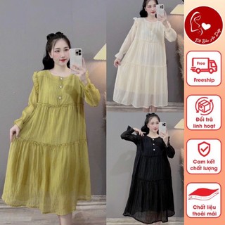 Váy bầu thu đông dài tay tơ nhăn 3tầng K02