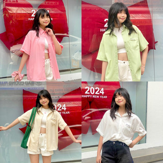 Sơ mi ngắn tay lụa mềm thêu Charming freesize LALUNA [#3328]