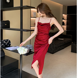 Váy lụa hai dây xếp li ngực xẻ chéo dự tiệc, prom tôn dáng, quyến rũ, sang trọng S09 - LIA