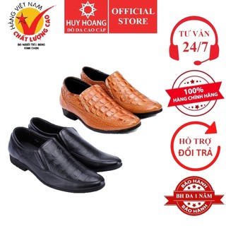Giày nam Huy Hoàng vân cá sấu màu vàng bò, đen HP7130-59