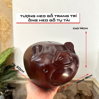 Tượng con Heo Gỗ trang trí phong thủy - Tượng ống Heo gỗ chiêu tụ Tài Lộc - Dài 20cm - Gỗ tự nhiên  nguyên khối