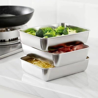 Sét 5 hộp inox đựng thực phẩm có nắp đậy size 22 x 15 x 6 cm - khay inox đựng, bảo quản thực phẩm có nắp đậy