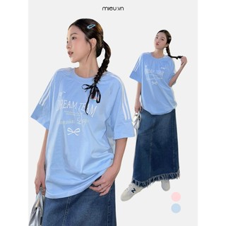 Áo thun nữ form rộng tay raglan viền sọc in họa tiết trẻ trung MIEU - KD02