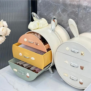 Hộp đựng mĩ phẩm 3 ngăn , phụ kiện nhiều ngăn hoạ tiết tai thỏ dễ thương ,dày dặn chắc chắn