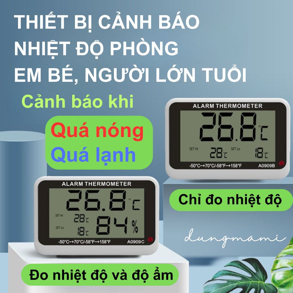 Nhiệt ẩm kế điện tử có cảnh báo nhiệt độ, đo nhiệt độ, độ ẩm không khí trong phòng, tạo 2 mốc cảnh báo cao và thấp