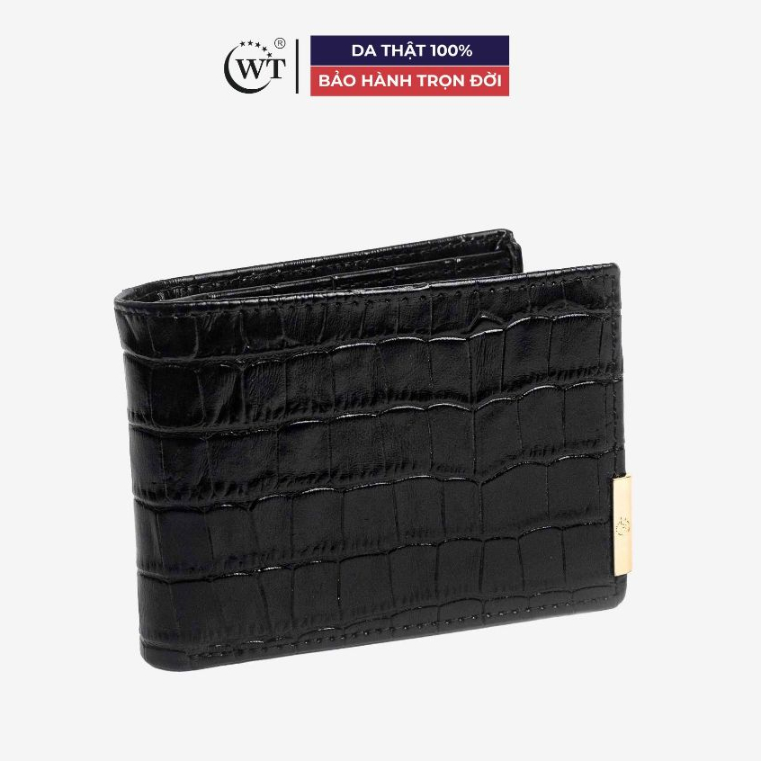Ví Nam WT Leather Bi-fold Stamp-crocs Da bò dập vân