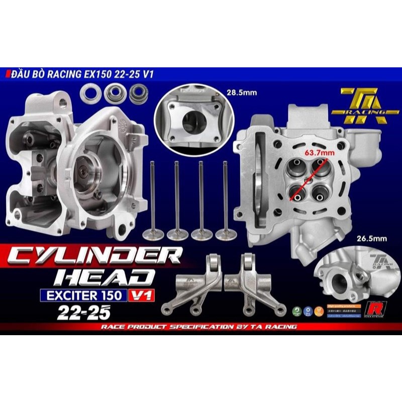 Đầu bò CNC Exciter 135 150 xupap 22-25 SUM Racing SUPER HEAD - Đầu quy lát Exciter 150