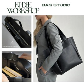 Giỏ tote da nam nữ thời trang, túi totte đen trơn basic đơn giản đựng vừa tài liệu a4, laptop 13inch đi làm KINDEE