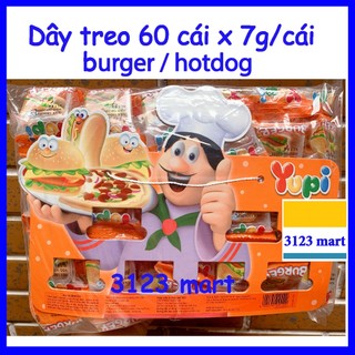 Kẹo dẻo gói lớn yupi burger, hotdog, dây treo/ gói 60 cái 420g