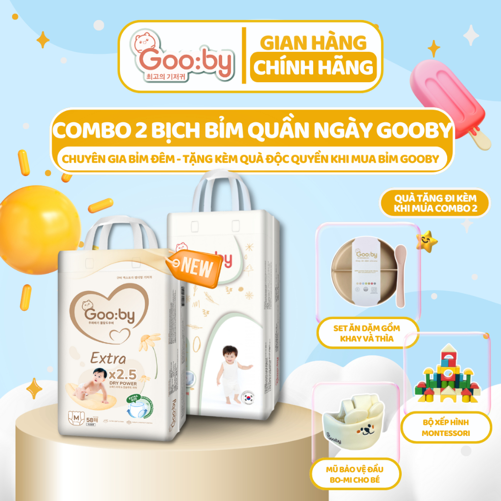 Combo 2 bịch Gooby Quần siêu mỏng mềm, thấm hút tốt size M/L/XL/XXL/XXXL cho bé từ 6kg-25Kg
