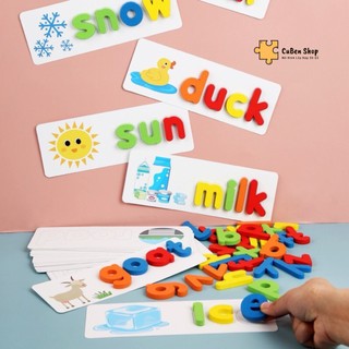 Bộ thẻ ghép hình 52 chữ cái Tiếng Anh Spelling game, Thẻ Toán học - Đồ chơi giáo dục sớm cho bé