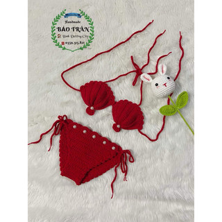 Bikini len handmade sò đỏ bé gái