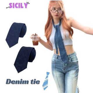 Cà vạt denim nam nữ bản nhỏ 5cm, cavat thắt sẵn, cà vạt dài cavat-denim