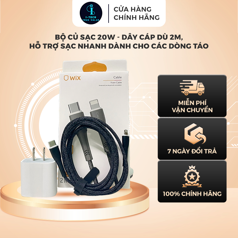 Bộ Sạc Nhanh 20W Và Cáp Dù Dài 2m Hỗ Trợ Sạc Nhanh Cho Các Dòng Điện Thoại Phổ Biến