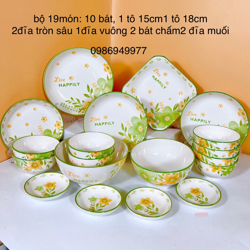 Bộ Bát Đĩa Chén Dĩa Hoa mai vàng Thương Hiệu Bt Men Bóng Mịn Đẹp