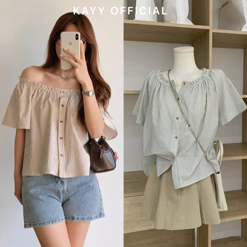 KAYY. Áo trễ vai kẻ _ A2101 (ảnh thật)