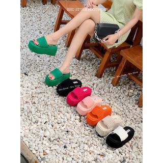 Dép đế xuồng nữ Shu Store dép bánh mì 7cm quai ngang chất vải len mẫu mới hotrend 2024
