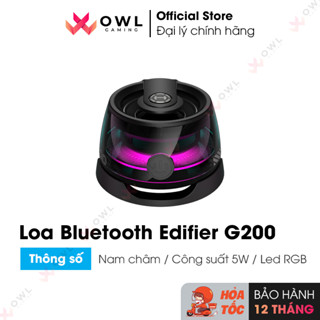 Loa Bluetooth tích hợp nam châm EDIFIER Hecate G200 (Hàng chính hãng) - Công suất 5W | Thiết kế trong suốt | Led RGB