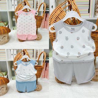  Bộ quần áo ba lỗ chất sợi tre màu hoạ tiết cho bé 6-15kg