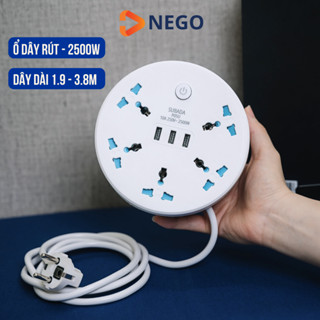 Ổ cắm điện đa năng dây rút Nego 2500w cổng USB tiện lợi chống giật chịu nhiệt độ cao dây 1,9 - 3,8m quấn gọn gàng OD18E