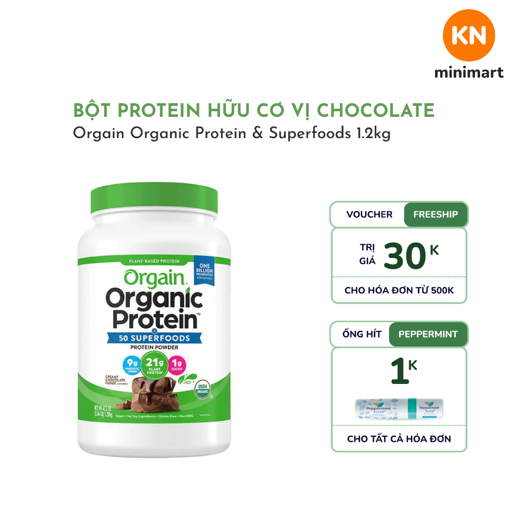 Bột Protein Hữu Cơ Orgain Organic Protein &amp; Probiotics Vị Chocolate 1.2kg