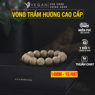 Vòng tay Trầm Hương Thuần Chay VEGAN tốc kiến cao cấp 14mm 15 hạt