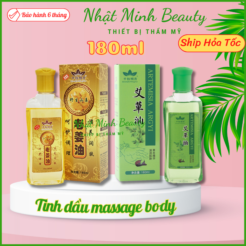 Tinh dầu nóng massage Qian Qiu Ming Yue lọ 180ml | Dầu massage gừng, ngải cứu giác hơi