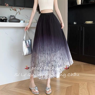  Chân Váy Voan Xếp Ly Chân Hoa MN2428.Hàng 3 Lớp Quảng Châu 