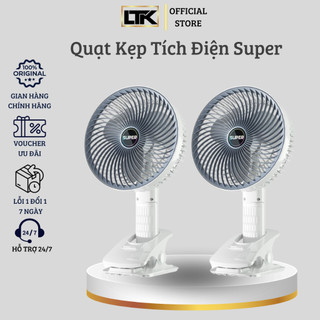 Quạt Kẹp Bàn Tích Điện SUPER FAN 3 Cấp Độ Gió Dung Lượng Pin 1200mAh Sạc Cổng USB Tiện Lợi