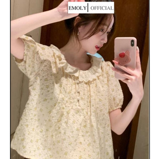 Áo sơ mi nữ màu kem, áo baby doll màu đỏ tiểu thư tay phồng, áo nữ đi học đi chơi phong cách Hàn Quốc