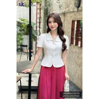 Áo Kí Giả UK Fashion Cổ Nhọn Vạt Tròn Sang Trọng, Thanh Lịch UKSM2403015